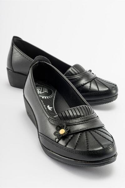 Ccway Balerini de damă cu flori laterale BLACK SKIN BLACK