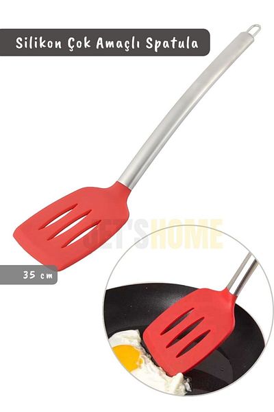 Jet's Home 35 cm Red Stainless Silicone Spatula - Multi-Purpose Serving Spatula