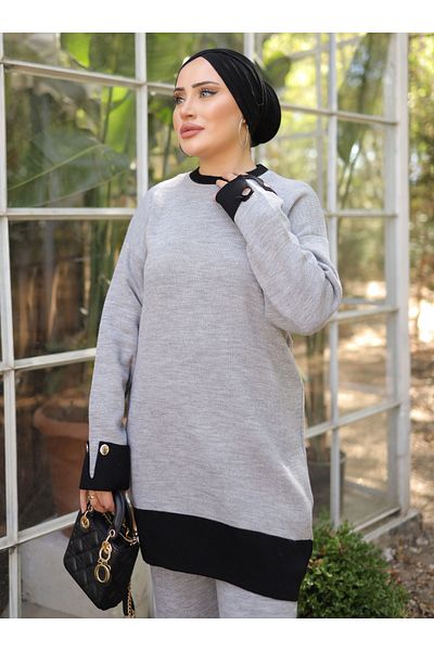 SAHRA BUTİK Gray Knitwear Set - Sahra Butik