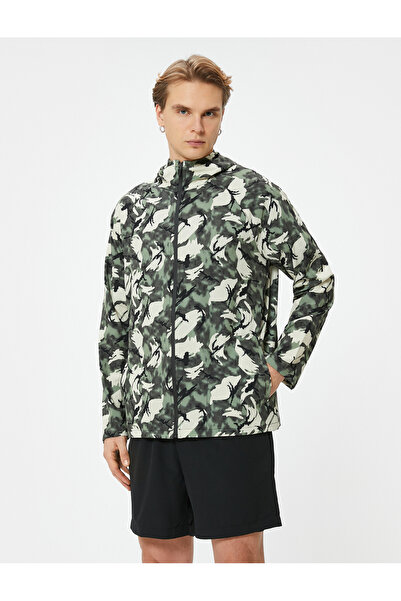 Koton Спортивна куртка Камуфляж з принтом Капюшон на блискавці Зручний крій Кишеня Детальний парашут Тканина