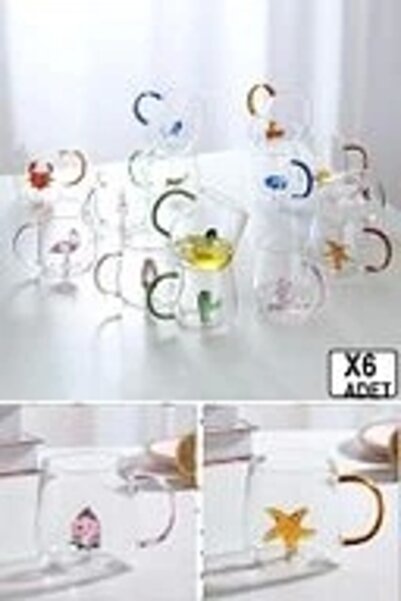 Rosemor 350 ml Set of 6 Cute and Colorful Figured Glasses - Kawaii Cartoons Glass Cup
