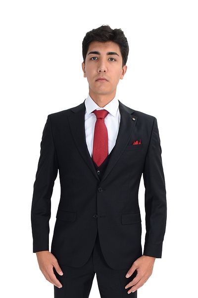 Cengiz İnler Cengiz Inler Plain Pattern Swallow Collar Vest Wool Men's Suit