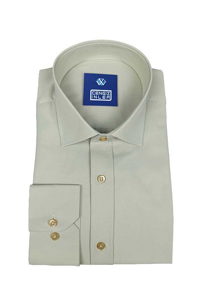 Cengiz İnler Cengiz Inler Standard Collar Plain Slim Fit Men's Cotton Shirt