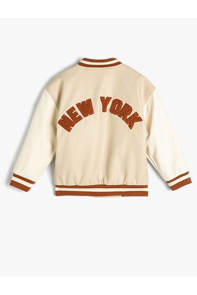 Koton Bomber Collar College Jacket - Snap Button and Pocket