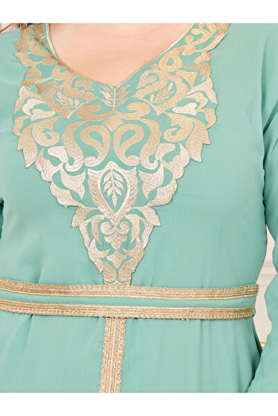 Maxim Creation By Styli Plus Embroidered Lace Trim Belted Jalabiya