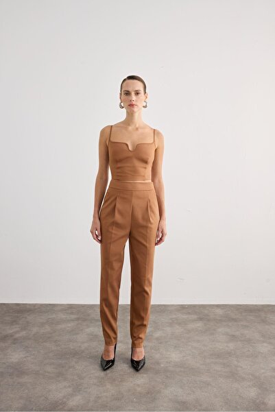 rue Yüksek Belli Önü Pileli Tütün Pantolon