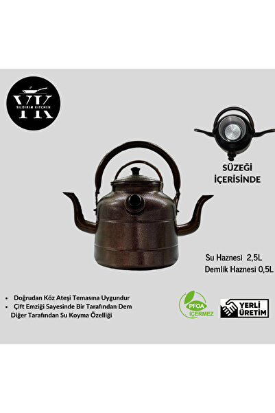 YıldırımKitchen Double Sided -Camper, Hunter, Ottoman, Budgie- Teapot Small Size (Brown)
