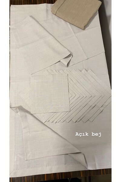 DUYGU KUMAŞ Gardenya Kumaş 12 Kişilik Masa, Peçete Ve Runnerdan Oluşan Köşe Çevrili Servis Takımı