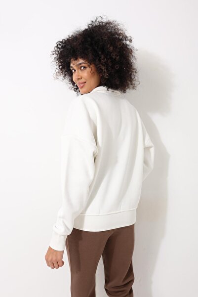 AMİDA Γυναικείο φούτερ Polo Neck Embroidered Ecru Oversize - 2452