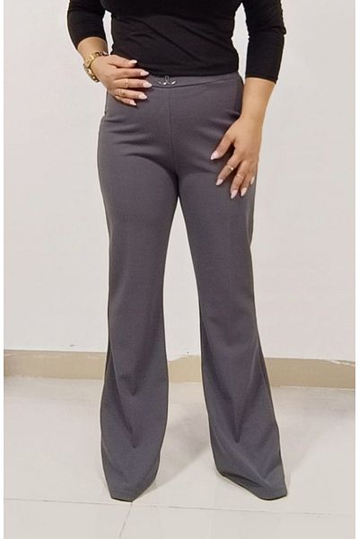 AKŞEN GİYİM Large Size Transverse Lycra Knee-Free Scuba Crepe Fabric Buckle Flared Leg Pants