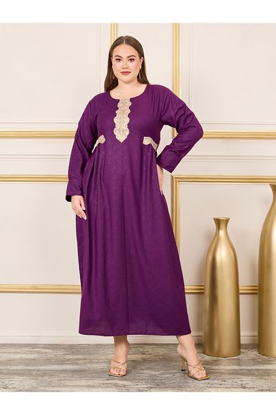Maxim Creation By Styli Plus Embroidered Lace Jacquard Print Jalabiya