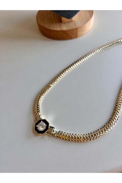 Freya Black Mineled Zircon Stone Crush Chain Necklace (35cm Length)