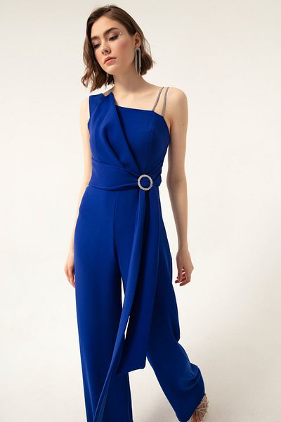 Lafaba Damen Saks One Shoulder Stone Abendkleid Jumpsuit