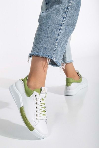 ANALİN SHOES Pantofi de damă alb/verde fistic - piele naturală, cu șireturi
