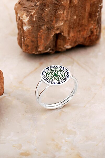 Sümer Telkari Anadolu Motifli Mineli Elişi Gümüş Yüzük 5893