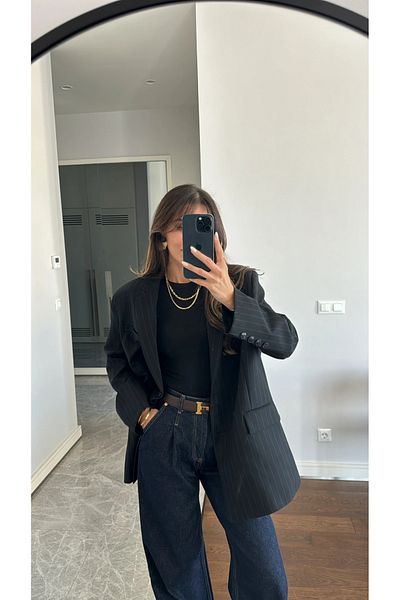 My Blog Černo-modré pruhované oversize sako
