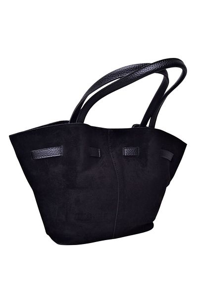 İskarpin Real Suede Black Leather Women's Long Strap Magnet Closure Hand and Shoulder Bag