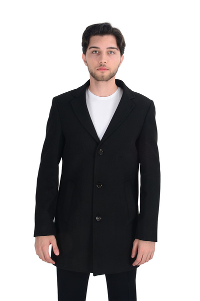 Cengiz İnler Cengiz Inler Mono Yaka Düğmeli Erkek Kaşe Kaban