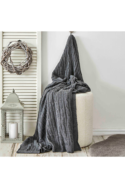 Karaca Home Graue Kabestrickenwickeldecke (130x170 cm) Weich, Leicht, Hält Wa...