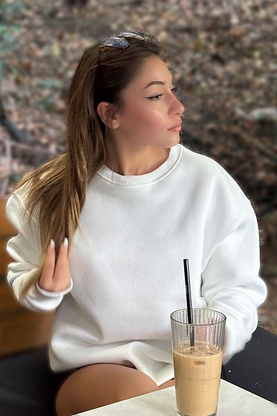 COMBİNE MİCHAİL Hanorac oversize pentru damă cu gât crew - ECRU