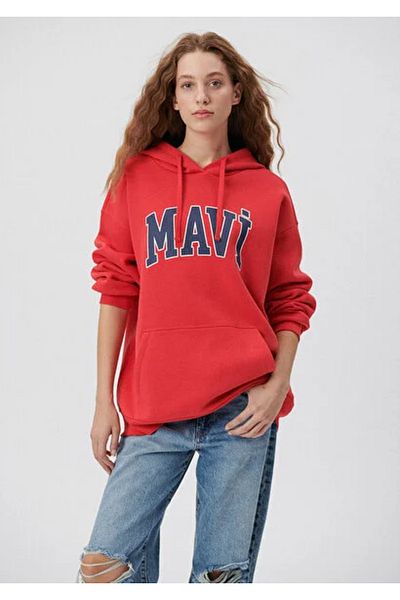 Mavi Red Blue Logo Hooded Women's Sweatshirt - m 1600361 -82054
