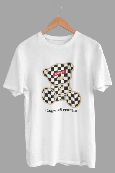 DK DAKSEL تي شيرت رجالي أبيض اللون أساسي مطبوع عليه آسف تيدي Dks4593