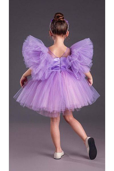 Mnk Baby&Kids Tutu Skirt Puffy Sleeves Comotini Crowned Girl's Evening Dress MNK0582 LILA