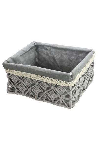 T.Concept Rope Patterned Gray Cloth Multi-Purpose Basket - Large Size (XL)