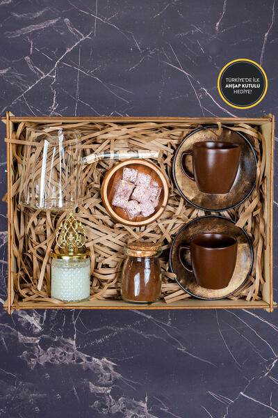 TrendHediye Kahve Fincanı, Kahve, Cam Cezve, Mum, Lokum, Çerezlik Hediye Kutusu