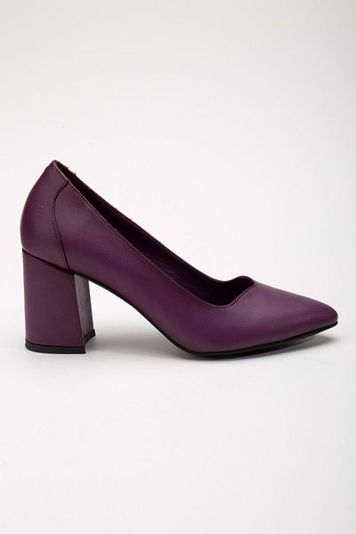 ANALİN SHOES Purple Genuine Leather Classic Thick Heeled Women's Shoes