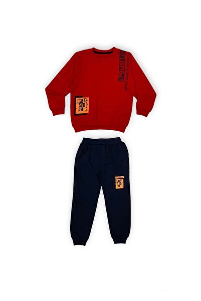 Mnk Baby&Kids Παιδική φόρμα δύο κλωστών Unisex MNK0553 ΚΟΚΚΙΝΟ - ΜΑΥΡΟ