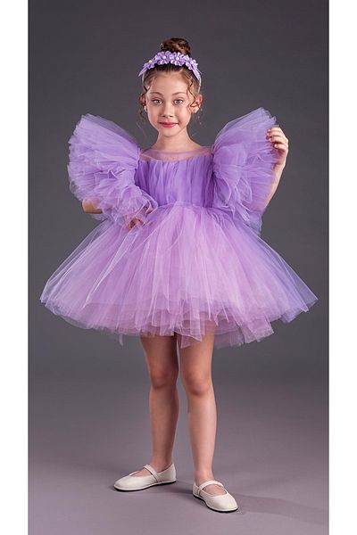 Mnk Baby&Kids Tutu Skirt Puffy Sleeves Comotini Crowned Girl's Evening Dress MNK0582 LILA