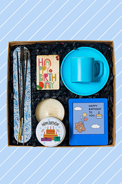 TrendHediye Mavi Fincan, Tütsü, Mum, Çerçeve Doğum Günü Hediye Kutusu
