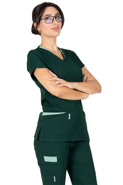 Alsancak Üniforma Twin Flex Dark Green Lycra Thin Fabric Doctor's Jersey and Nurse's Jersey Set