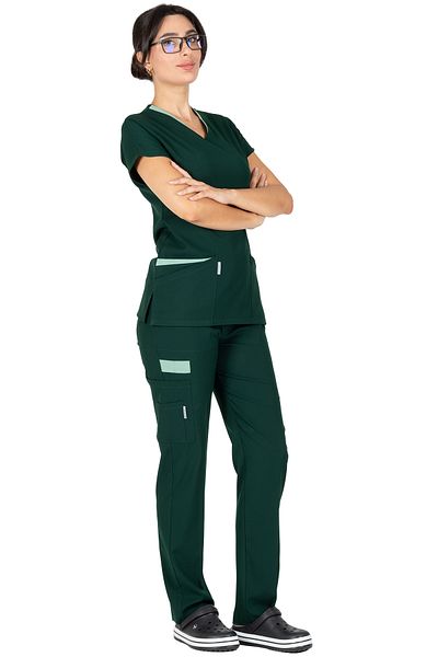 Alsancak Üniforma Twin Flex Dark Green Lycra Thin Fabric Doctor's Jersey and Nurse's Jersey Set