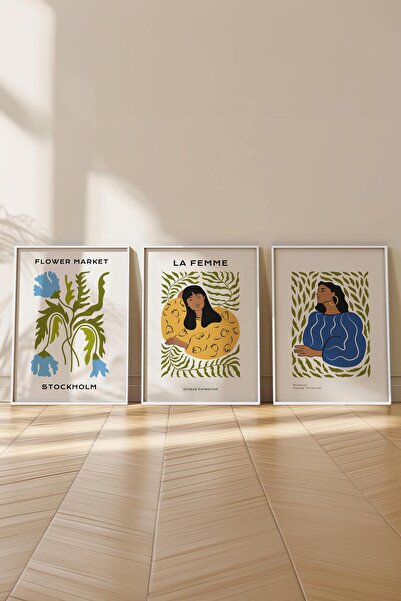 Postifull Set de picturi cu rame, 3 bucăți de rame albe și set de postere cu tematică minimalistă boho, nr:300508