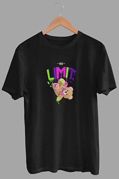 DK DAKSEL تي شيرت أسود كبير الحجم للسيدات بطباعة دمية دب