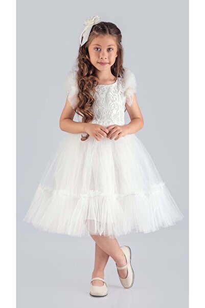 Mnk Baby&Kids Бяла дантелена рокля за момиче - MNK0591