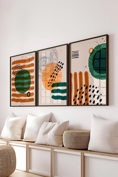 Postifull Çerçeveli Tablo Seti, 3 Adet Siyah Çerçeve ve Soyut Temalı Poster S...