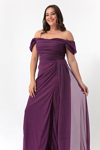 Lafaba Dámské večerní šaty s dlouhými třpytivými třpytkami se splývavým rozparkem a výstřihem