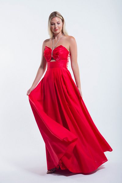 Lafaba Red Jewelled Strap Long Women's Evening Dress