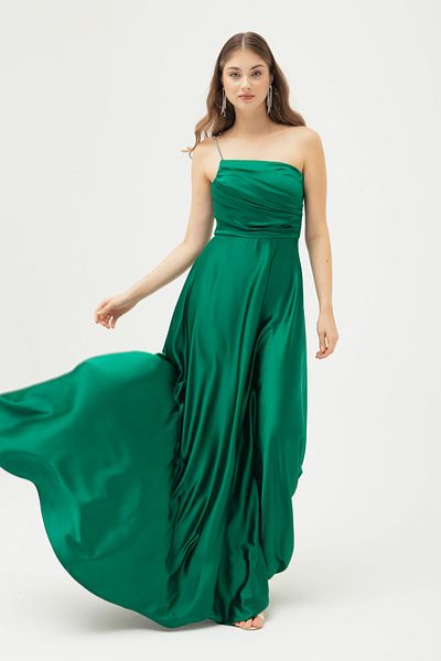 Lafaba Damen-Abendkleid aus smaragdgrünem Steinträger mit ausgestelltem Schnitt und langem Satin-Abendkleid