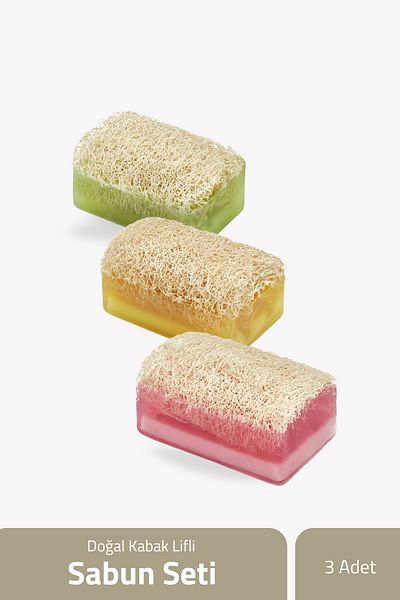The Touch By Seda Altın Natural Pumpkin Fiber Soap Set 100 gr x 3 Pieces