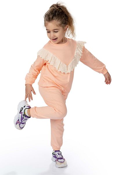Mnk Baby&Kids Κοστούμι αθλητικής φόρμας για κορίτσια με διπλό νήμα με λαιμόκοψη MNK0573 SOMON