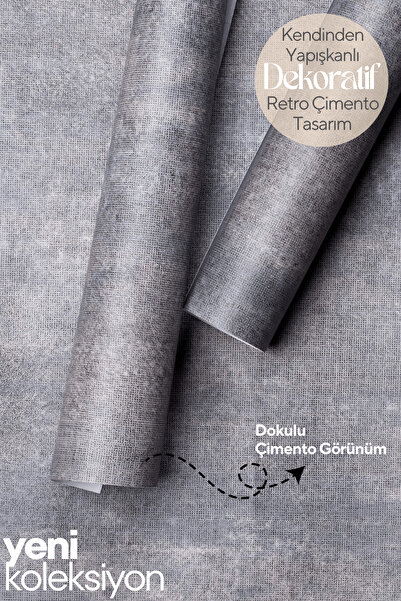 TechnoSmart 60cm×300cm Kendinden Yapışkanlı Dokulu Çimento Görünümlü Duvar Kağıdı Dolap Masa Kaplama