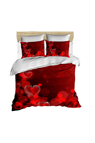 Fabeteks Red Leaves and Heart Drops 3D Digital Double Duvet Cover Set
