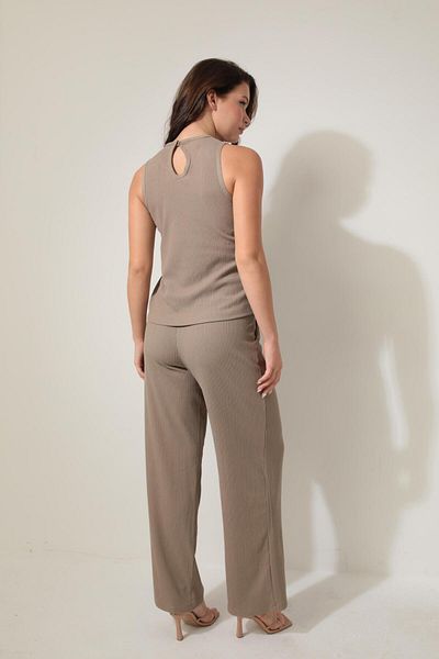 AMİDA Beige Wrapped Sleeveless Blouse and Loose Bottom Set - 2423