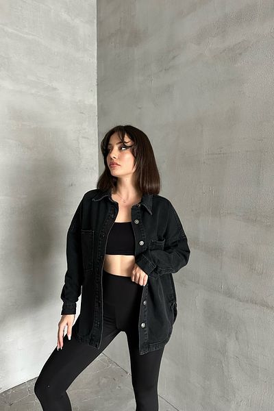 XRAY JEANS Дамско дълго черно дънково яке с копчета и джобове