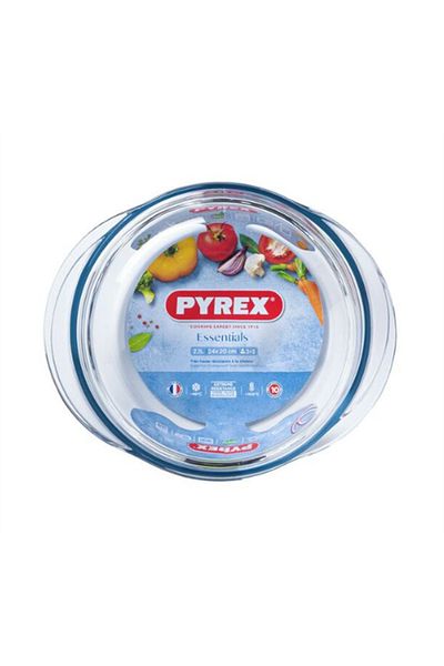 Pyrex 204a000/7743 حاوية فرن زجاجية مستديرة مع غطاء 2.1 لتر