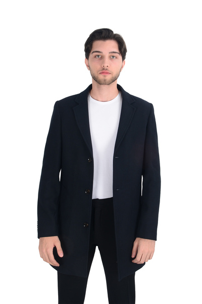 Cengiz İnler Cengiz Inler Mono Yaka Düğmeli Erkek Kaşe Kaban